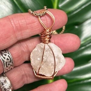 GORGEOUS rose gold wire wrap raw quartz cluster crystal pendant stainless steel
